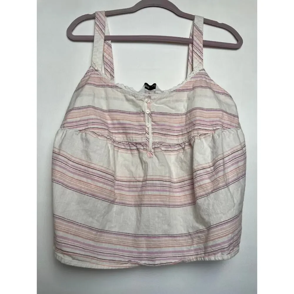 Striped Pajama Set Womens Size Large Tank Top and Wide Leg Pants‎ Cotton Set